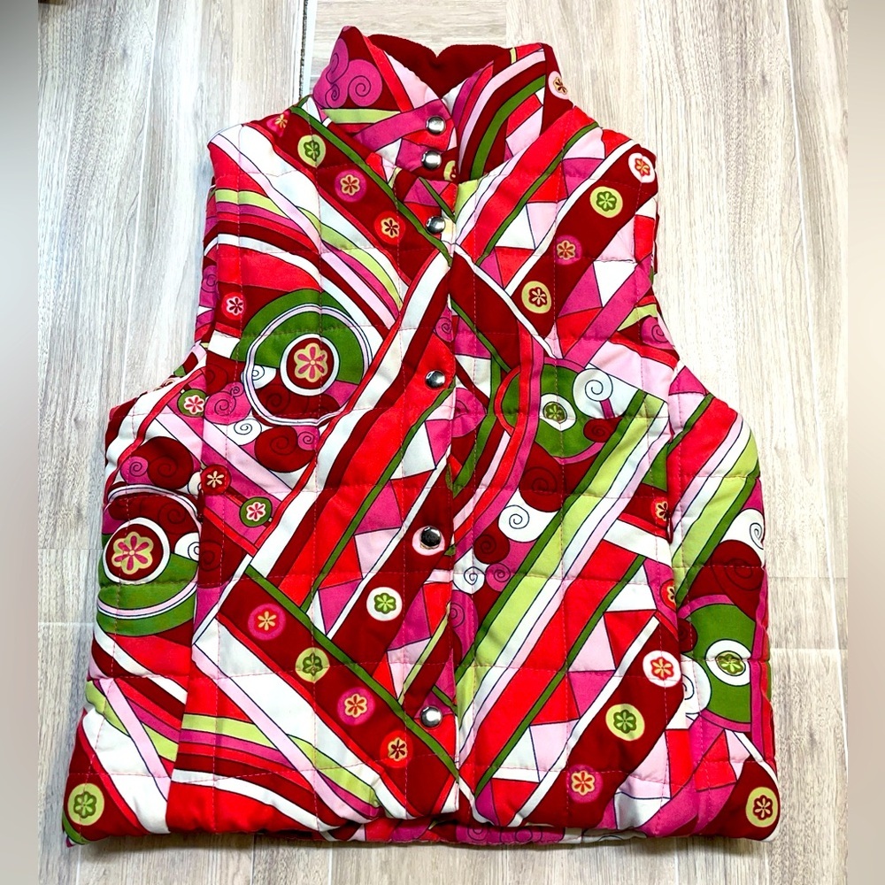 The Children’s Place Snap Up Vest Red Pink Flowers Girls Size 5-6